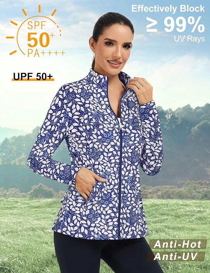 LURANEE Women's Golf Athletic Jackets with Pleated Tennis Skirt Hem Lightweight Full Zip Long Sleeve Shirts with Pockets