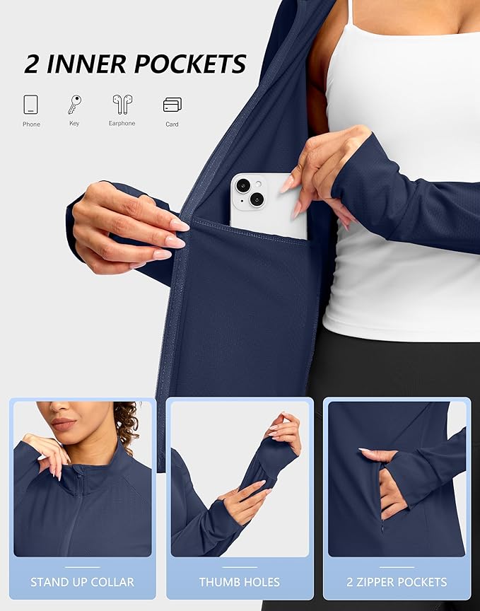 G Gradual Women's Lightweight Athletic Jacket Sun Protection UPF 50+ Zip Up 4 Pockets Long Sleeve Shirts Workout Running