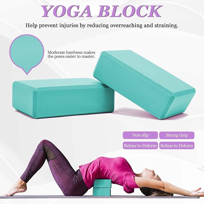 All in One Yoga Wheel Set, Soft Foam Roller Wheel for Back Pain & Stretching, Yoga Blocks 2 Pack with Strap, Trigger Point Therapy Massage Ball for Deep Tissue, Yoga Starter Kit for Beginner