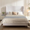 California King Size Upholstered Bed Frame, 54" Tall Headboard Wingback Platform Bed Frames, Elegant Simplicity/Strong Wood Slats Support/No Box Spring Needed/No Noise, Textured Ivory Canvas