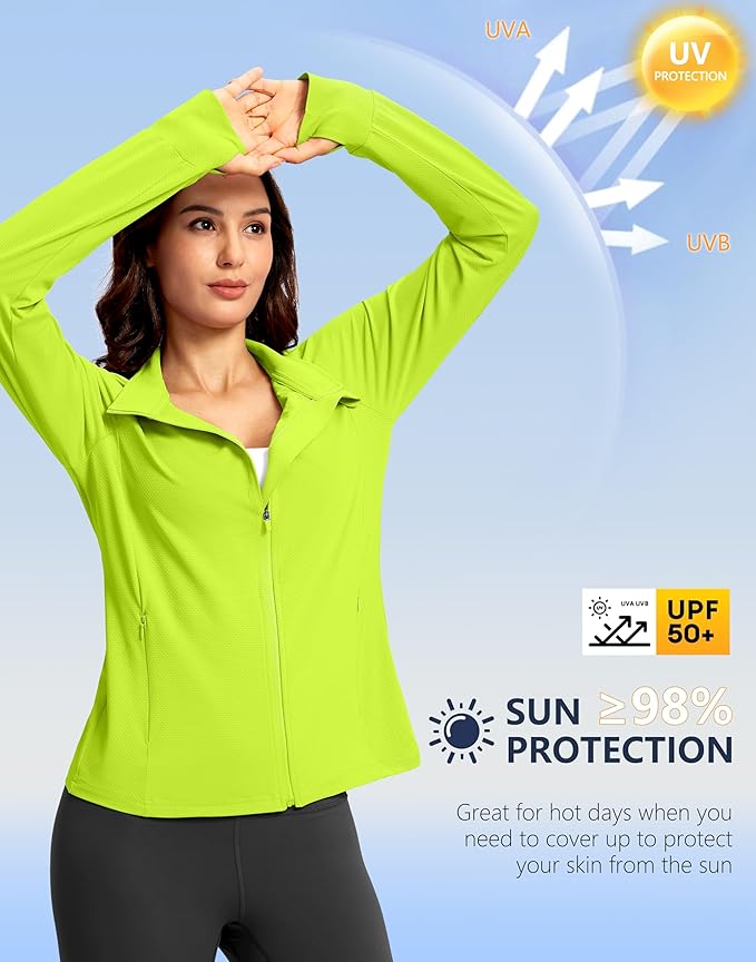 G Gradual Women's Lightweight Athletic Jacket Sun Protection UPF 50+ Zip Up 4 Pockets Long Sleeve Shirts Workout Running