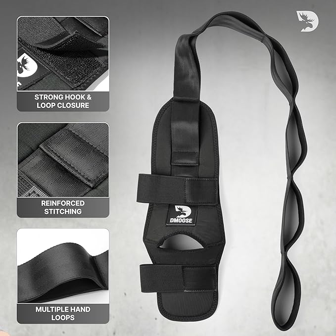 DMoose Fitness Foot & Calf Stretcher with Adjustable Padded Stretching Strap for Plantar Fasciitis, Hamstring, Heel Spurs and Achilles Tendonitis Relief - Yoga Leg Stretch Strap for Flexibility