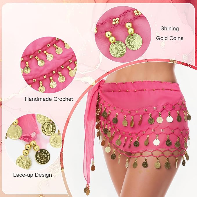 Belly Dance Hip Scarf Belly Dance Skirt 3-Layer Gold Sequins and Coins, Suitable for Yoga, Belly Dance, Performance