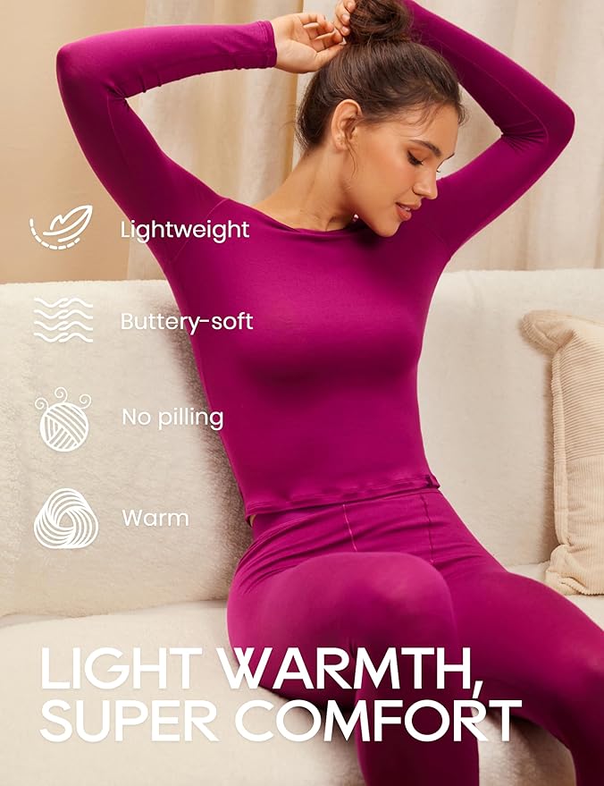 CRZ YOGA Soft Thermal Underwear Sets for Women Lightweight Long Johns Base Layer Pajamas Warm Top Bottom