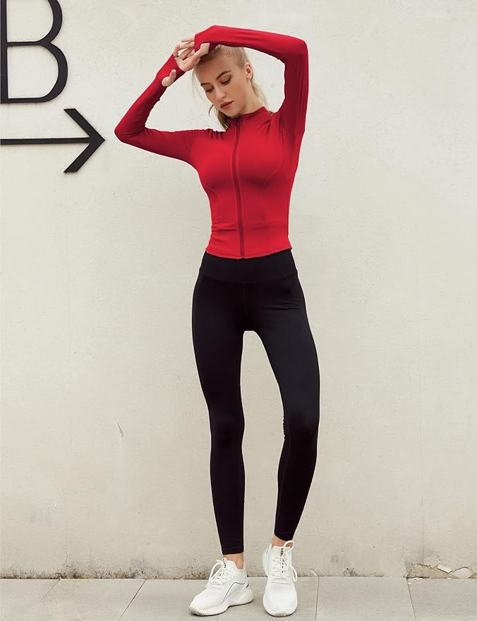 Lviefent Womens Lightweight Full Zip Running Track Jacket Workout Slim Fit Yoga Sportwear with Thumb Holes