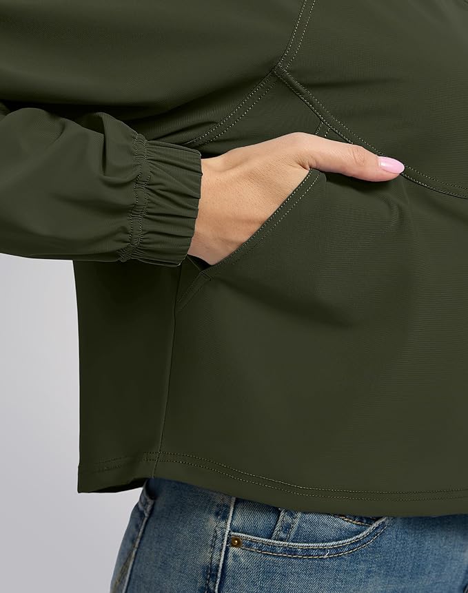 Soothfeel Women's Athletic workout Jacket Lightweight UPF 50+ Long Sleeve Sun Protection Shirts Zip Up Cropped Hiking Tops