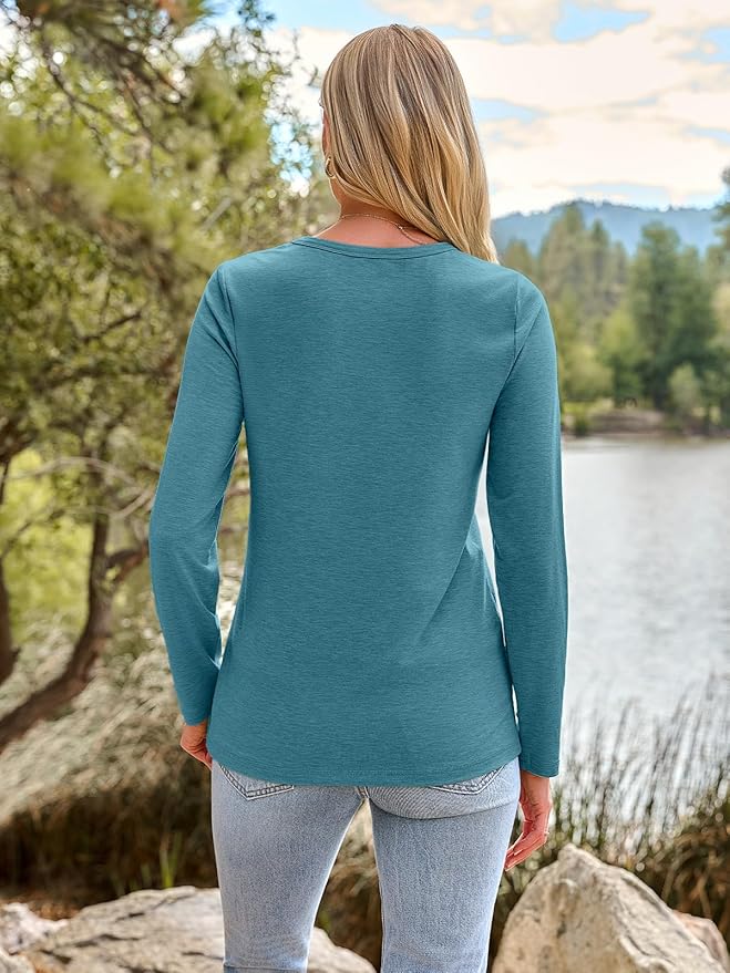 AUTOMET Women‘s Basic Long Sleeve Crewneck, Plus Size Winter & Spring Top, Casual Fall Tee for Teacher & Everyday Outfits