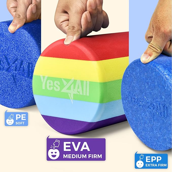 Yes4All EVA Firm Foam Rollers for Yoga & Pilates, Available in 12, 18, 24, 36 inch, Yoga Roller for Massage, Stretching, Core Strengthening