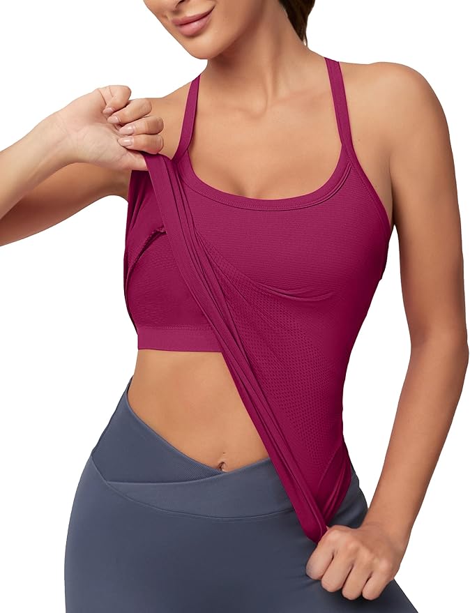 MathCat Workout Tank Tops for Women with Built in Bra, Sleeveless Gym Tops Seamless Racerback Athletic Yoga Shirts