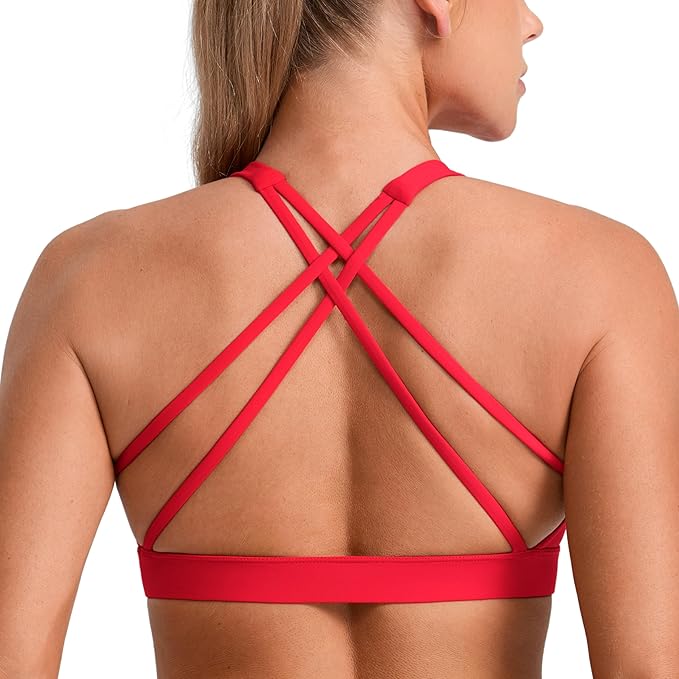 CRZ YOGA Butterbreeze Square Neck Sports Bras for Women - Strappy Thin Straps Workout Traning Padded Gym Halter Cami Top