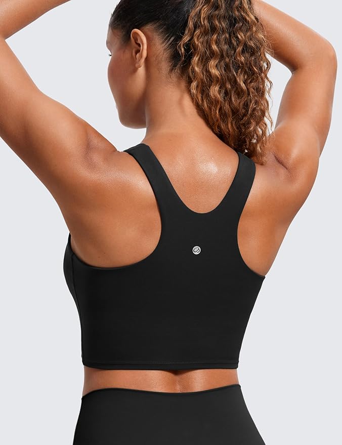 CRZ YOGA Butterluxe High Neck Crop Tank Tops for Women - Racerback Padded Longline Sports Bras Workout