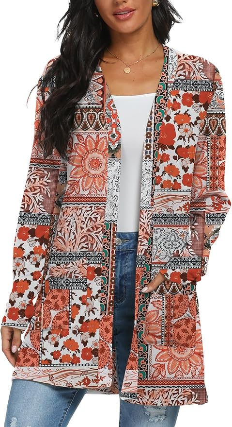 Womens Casual Lightweight with Pocketes Long Sleeve Open Front Cardigan
