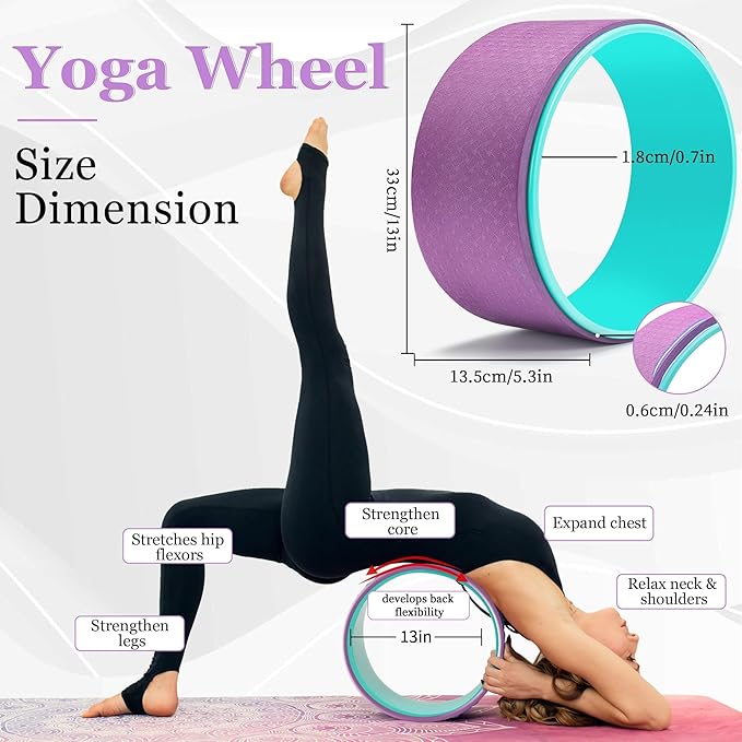 All in One Yoga Wheel Set, Soft Foam Roller Wheel for Back Pain & Stretching, Yoga Blocks 2 Pack with Strap, Trigger Point Therapy Massage Ball for Deep Tissue, Yoga Starter Kit for Beginner