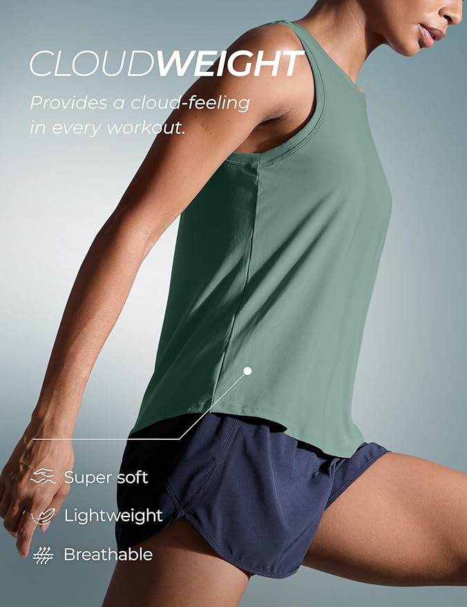 CRZ YOGA Cloudweight Open Back Workout Tops for Women Lightweight High Neck Athletic Gym Tank Soft Running Sleeveless Shirts