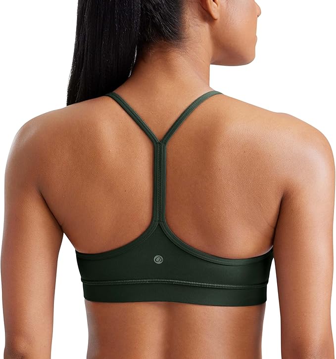 CRZ YOGA Butterluxe Y Back Sports Bras for Women - Padded Racerback Low Impact Spaghetti Thin Strap Workout Yoga Top