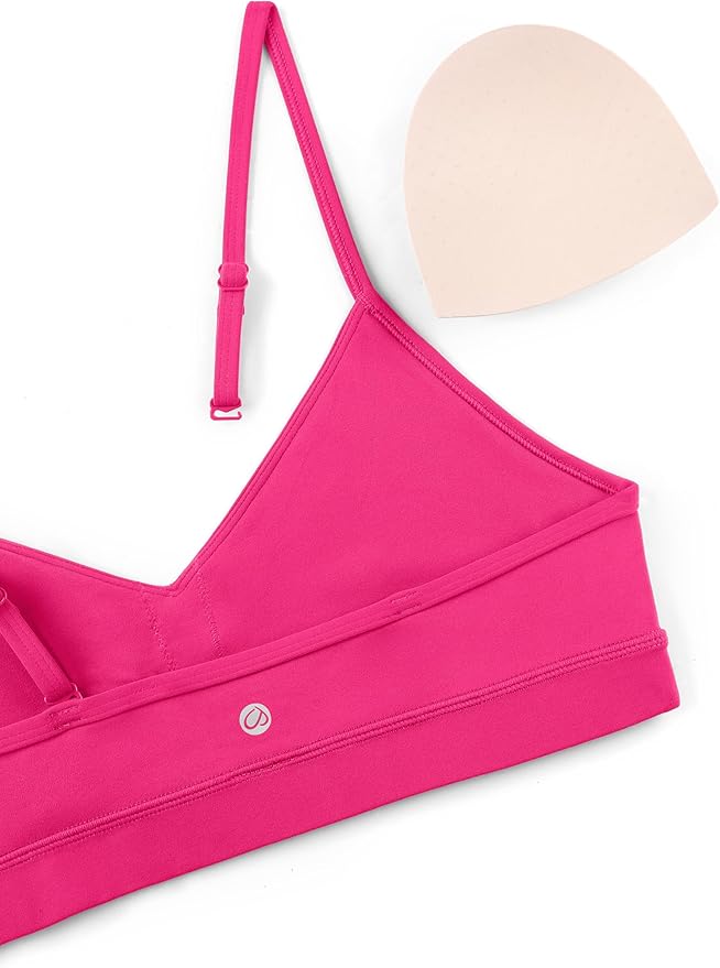 CRZ YOGA Butterluxe V-Neck Sports Bras for Women - Adjustable Thin Straps Padded Yoga Top Basic Wireless Camisole