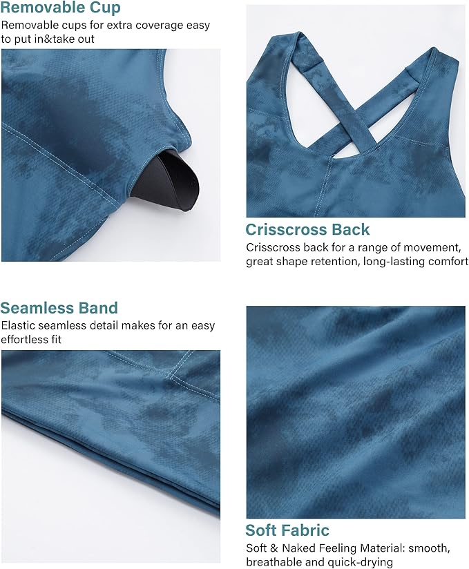 Sports Bras for Women Criss-Cross Back Padded Workout Tank Tops Medium Support Crop Tops for Women