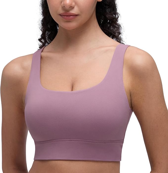 CRZ YOGA Butterluxe U Back Longline Sports Bras for Women - Scoop Neck Padded Yoga Workout Crop Top with Built in Pads
