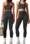OLCHEE Womens Workout Sets 2 Piece - Acid Wash Seamless Yoga Outfits High Waist Leggings Padded Racerback Sports Bra Gym Set
