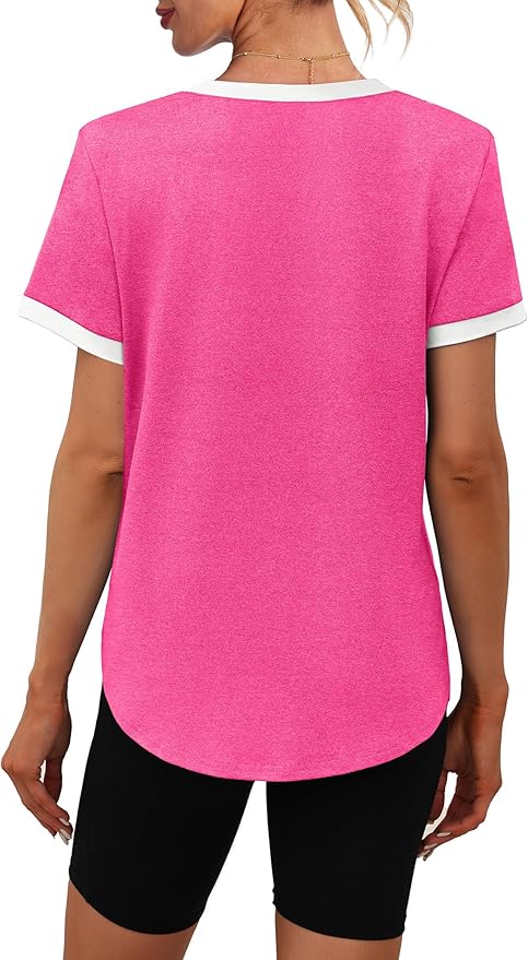 Womens Workout Tops Summer Short Sleeve Shirts Athletic Color Block Gym Clothes Outfits Sun Protection UPF 50+ T Shirts