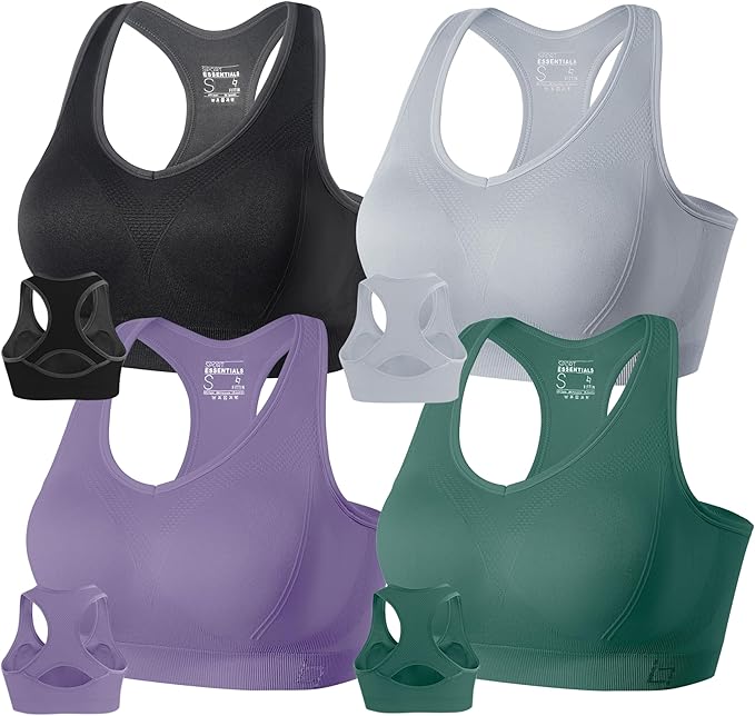FITTIN Racerback Sports Bras for Women - Padded Comfortable Seamless Support for Yoga Workout Gym - for Plus Size Large Bust