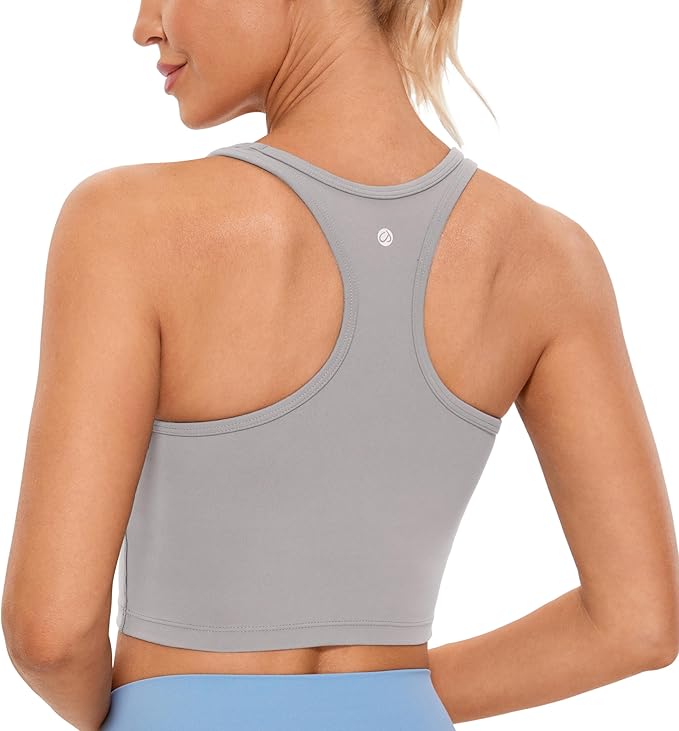 CRZ YOGA Butterluxe Racerback Crop Tank Tops for Women - Padded Y-Back Longline Sports Bras Scoop Neck Workout Yoga