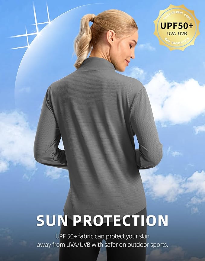 Soothfeel Women's UPF 50+ Lightweight Athletic Jackets Sun Protection Zip Up Long Sleeve Shirts Hiking Workout Outdoor Pocket