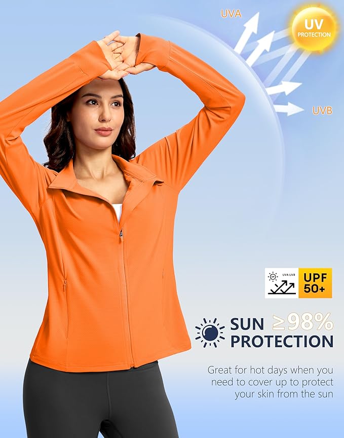 G Gradual Women's Lightweight Athletic Jacket Sun Protection UPF 50+ Zip Up 4 Pockets Long Sleeve Shirts Workout Running