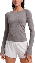 CRZ YOGA Seamless Long Sleeve Shirts for Women Waist Length - Workout Athletic Running Gym Yoga Tops Crewneck Breathable