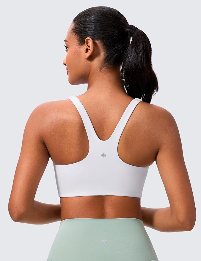 CRZ YOGA Butterlift Double Lined Square Neck Sports Bras for Women - Wireless V-Shaped Racerback Workout Yoga Top Non Padded