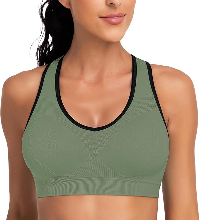Racerback Sports Bras for Women with Pads - High Impact Athletic Tank Tops for Yoga and Workout Brassieres Bra
