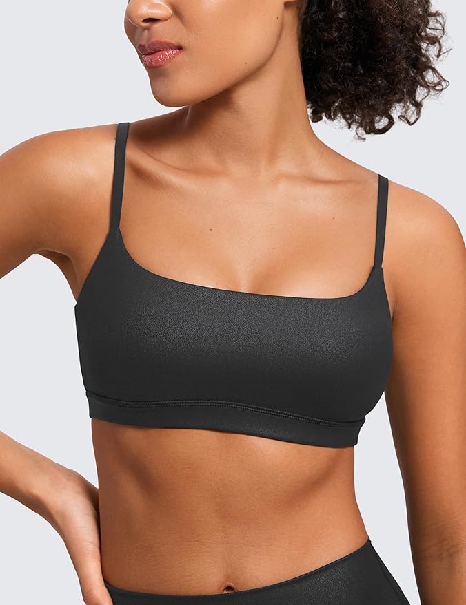 CRZ YOGA Butterluxe Adjustable Spaghetti Strap Sports Bras for Women - Scoop Neck Wireless Padded Yoga Workout Crop Top