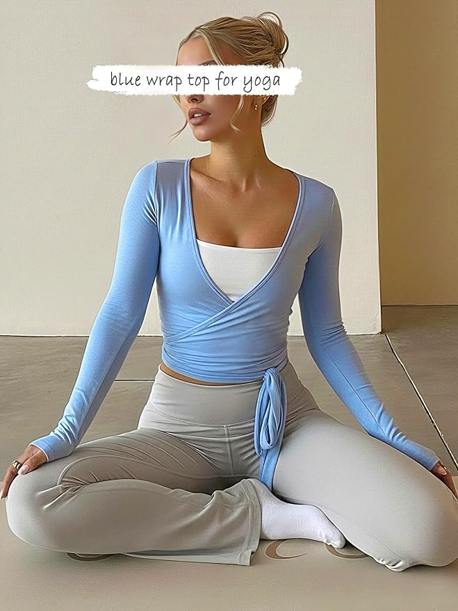 Navneet Women Long Sleeve Ballet Pilates Yoga Wrap Tie Front Tops Workout Gym Shirts Cardigan