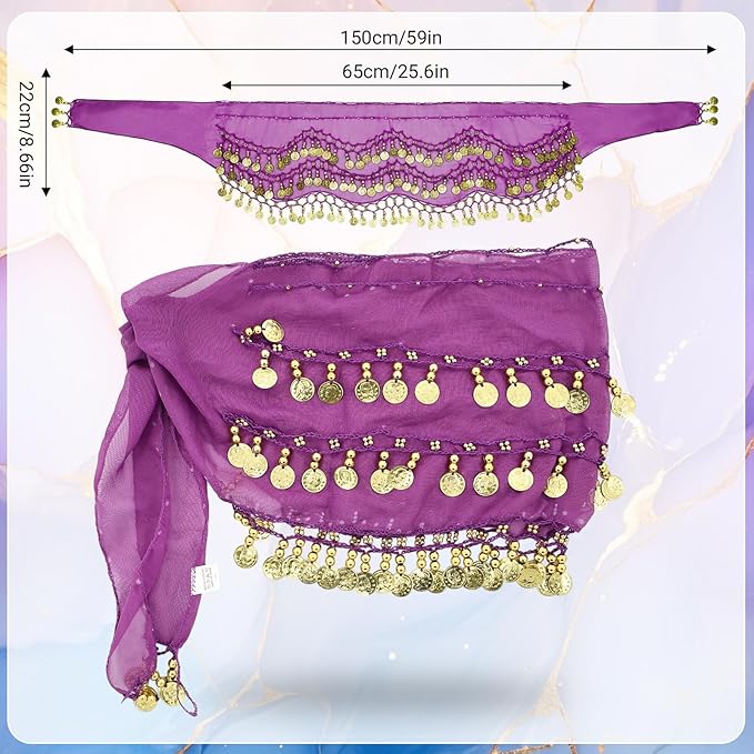 Belly Dance Hip Scarf Belly Dance Skirt 3-Layer Gold Sequins and Coins, Suitable for Yoga, Belly Dance, Performance