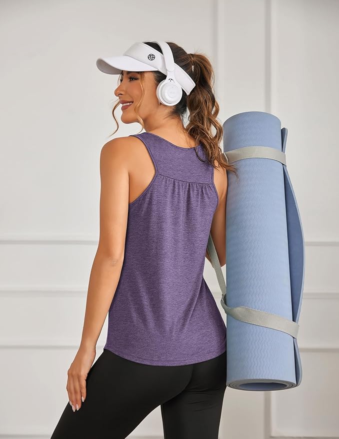 PINSPARK Workout Tops for Women Racerback Tank Tops Sleeveless Athletic Running Shirts Lightweight Yoga Gym Tank,2 Pack S-3XL