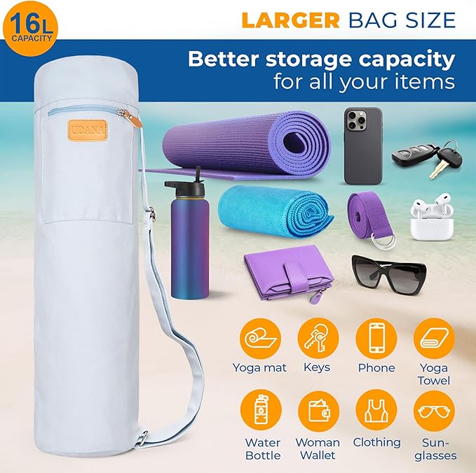 UDANA Yoga Mat Bag – Heavy Duty Canvas Carrier with 3 Pockets & Full Zip – Available in 3 Sizes (16L, 18L, 34L) - Multiple Colors