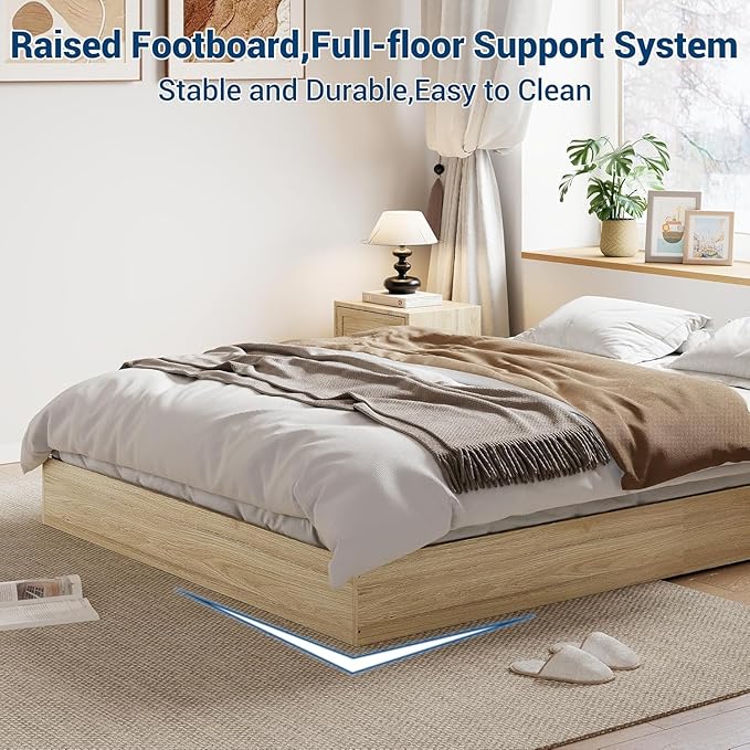 GarveeHome Queen Size Wood Platform Bed Frame,Wooden Bed Frame Without Headboard, Wood Slat Support,No Box Spring Needed, Easy Assembly