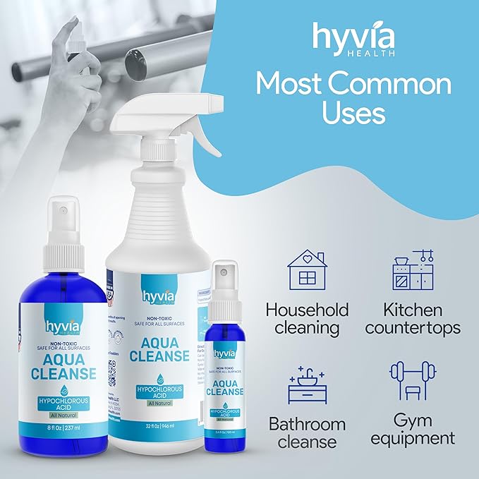 AquaCleanse Hypochlorous Acid Spray - All-Purpose Cleaner with HOCL, All-Natural Surface Cleaning Solution - Safe For Kids, Pets, & Daily Use | Clear Spray Made In USA | 8fl oz