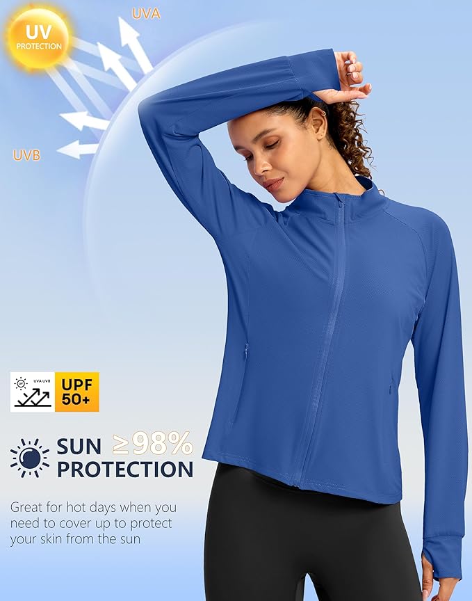 G Gradual Women's Lightweight Athletic Jacket Sun Protection UPF 50+ Zip Up 4 Pockets Long Sleeve Shirts Workout Running