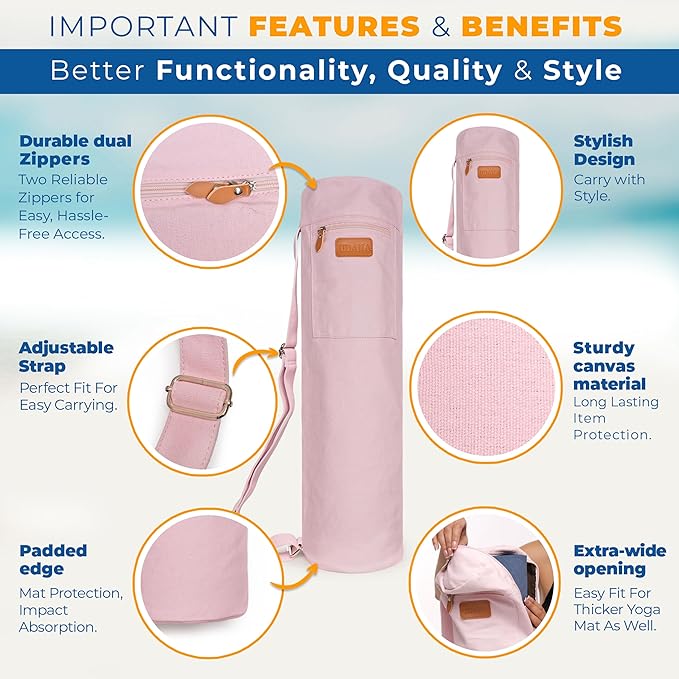 UDANA Yoga Mat Bag – Heavy Duty Canvas Carrier with 3 Pockets & Full Zip – Available in 3 Sizes (16L, 18L, 34L) - Multiple Colors