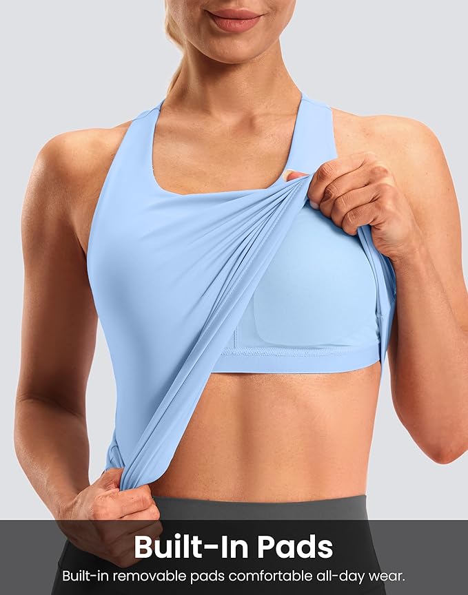 Soothfeel Womens Workout Tank Tops with Built in Bra Racerback Athletic Yoga Top High Neck Sports Gym Sleeveless Shirts