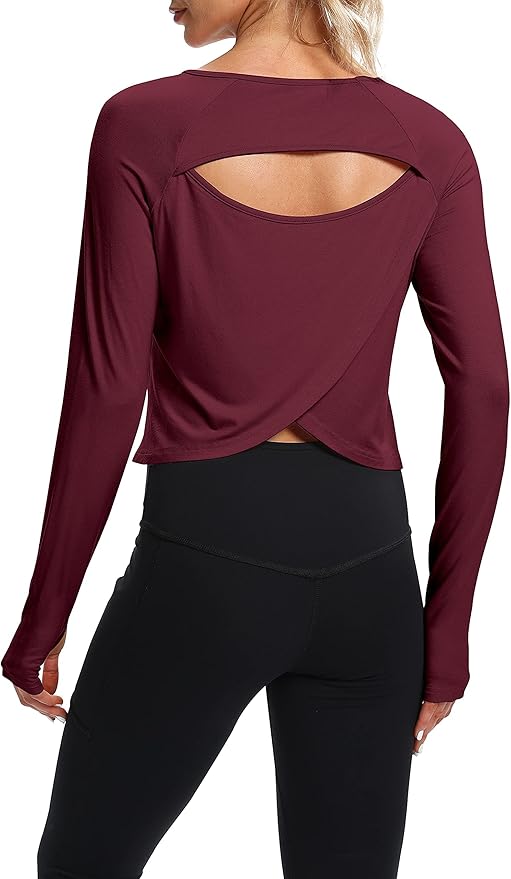 Bestisun Long Sleeve Workout Running Shirts Athletic Yoga Gym Crop Tops for Women
