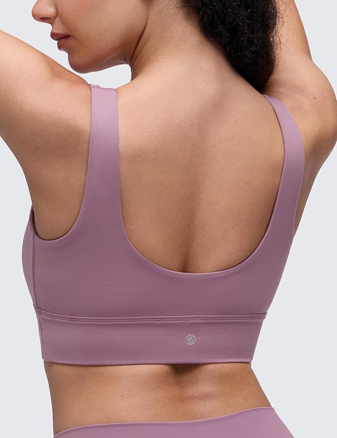 CRZ YOGA Butterluxe U Back Longline Sports Bras for Women - Scoop Neck Padded Yoga Workout Crop Top with Built in Pads