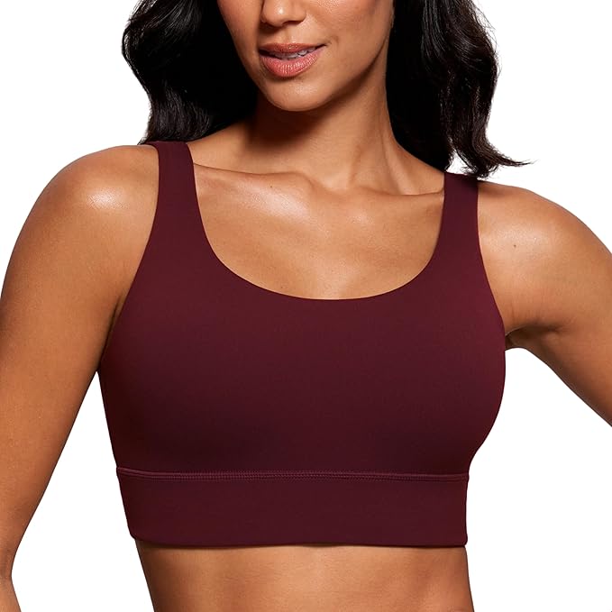 CRZ YOGA Butterluxe U Back Longline Sports Bras for Women - Scoop Neck Padded Yoga Workout Crop Top with Built in Pads