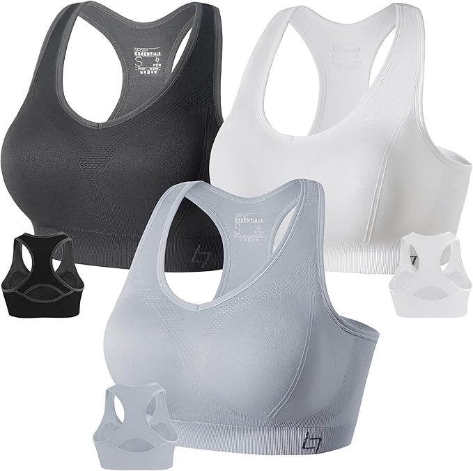 FITTIN Racerback Sports Bras for Women - Padded Comfortable Seamless Support for Yoga Workout Gym - for Plus Size Large Bust