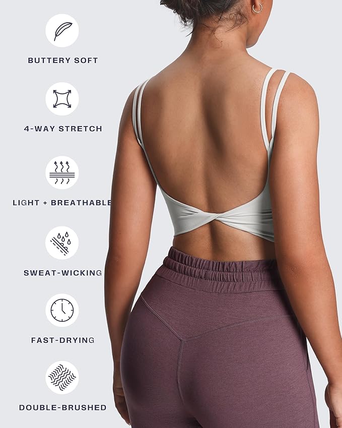 Aoxjox Women's Workout Sports Bras Fitness Yoga Crop Tank Metamorph Twist Back Cami