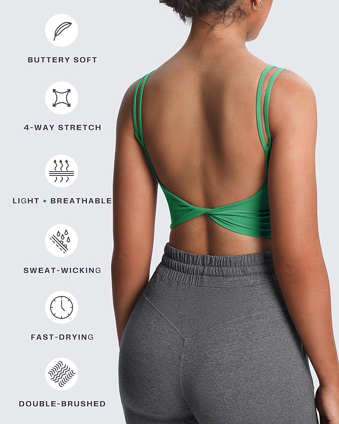 Aoxjox Women's Workout Sports Bras Fitness Yoga Crop Tank Metamorph Twist Back Cami