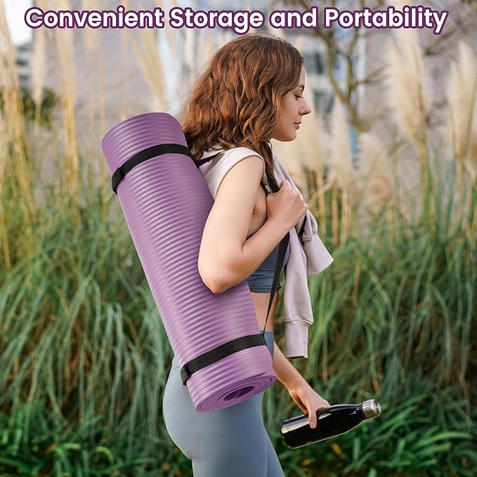 Fitvids Yoga Mat, 1/2-Inch Extra Thick High Density Exercise Mat, Anti-Tear Exercise Yoga Mat with Carrying Strap, Suitable for Various Yoga Exercises