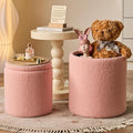 BLEXA Round Ottoman with Storage Set of 2 - Upholstered Sherpa Vanity Stool for Makeup Multifunctional Ottomans Coffee Table Padded Seat Foot Rest for Living Room & Bedroom (Sherpa Pink)
