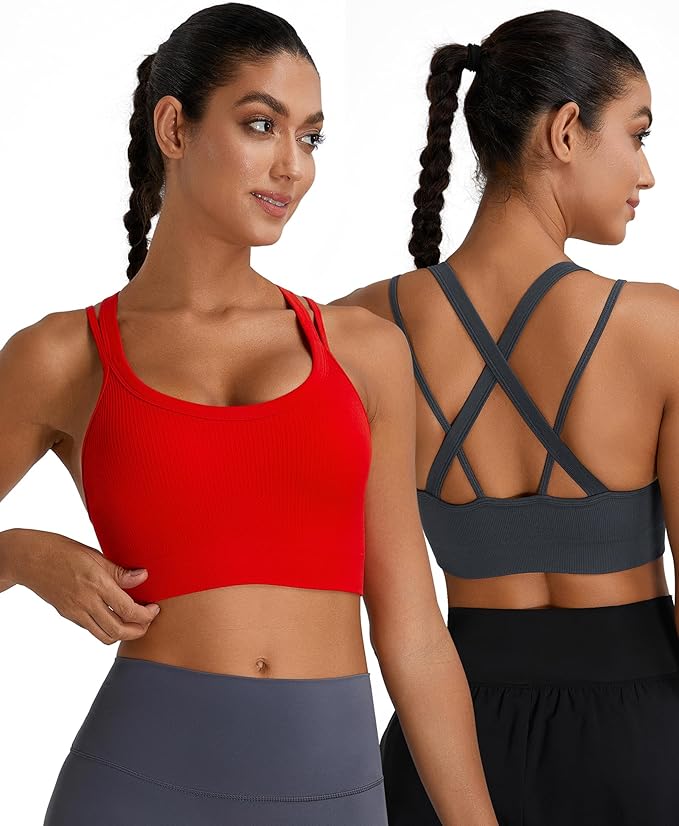Sports Bras for Women HIigh Support, Criss-Cross Back Padded Strappy High Impact Sports Bras for Women Large Bust